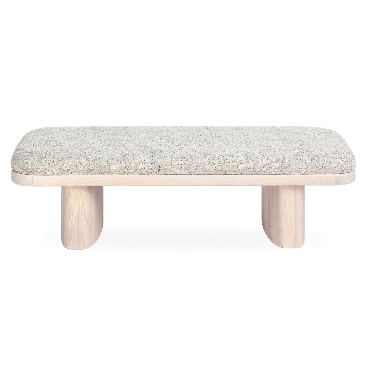 TOV Furniture Ollie Upholstered Bench in neutral floral jacquard, primary product view