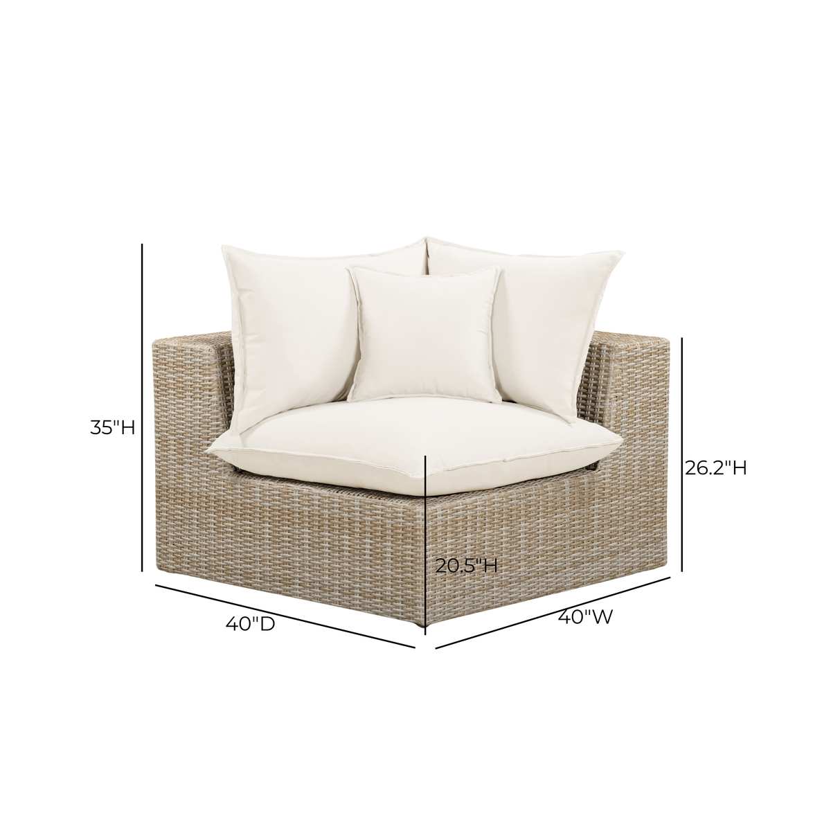 TOV Furniture Cali Cream Performance Wicker Outdoor Corner Chair