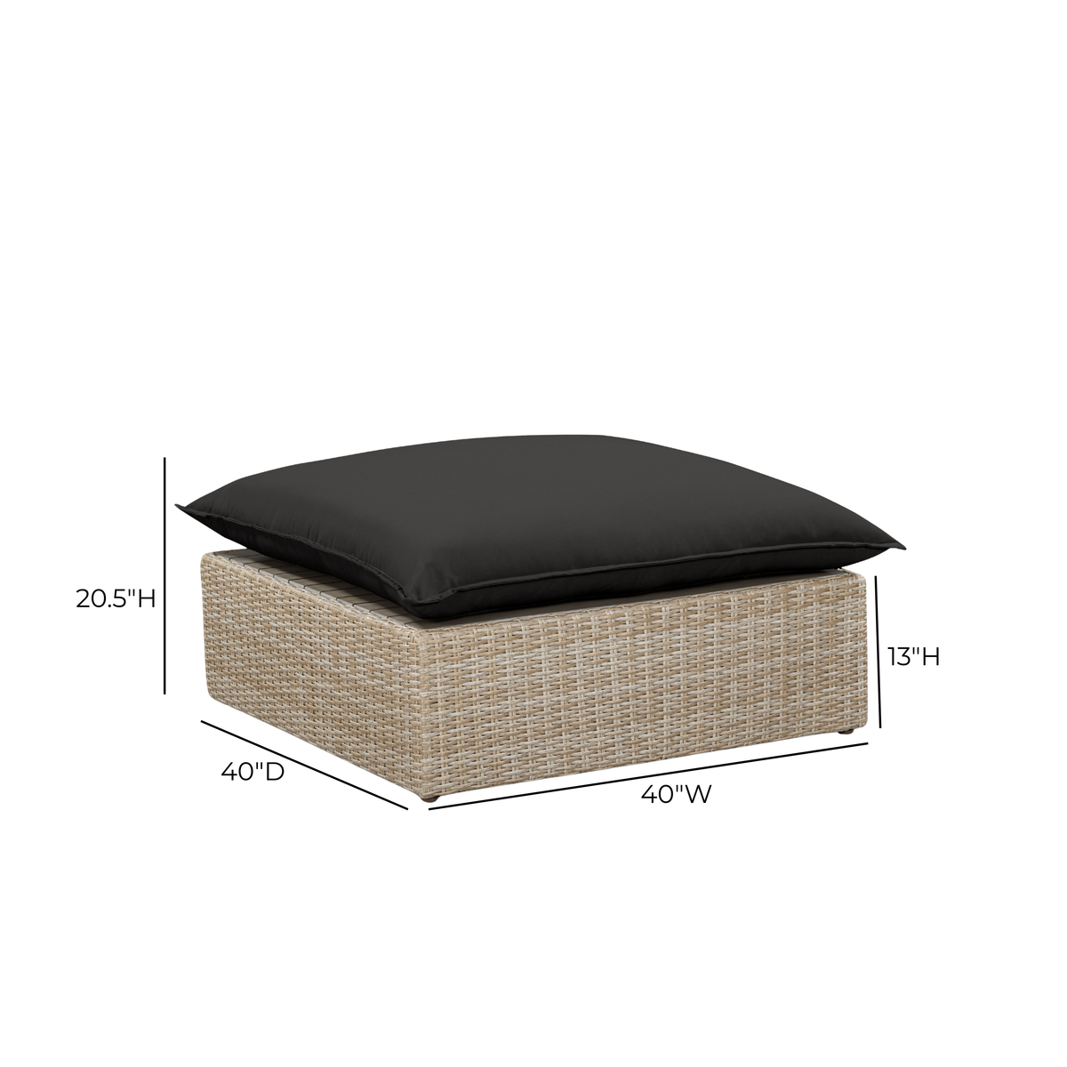 TOV Furniture Cali Black Performance Wicker Outdoor Ottoman
