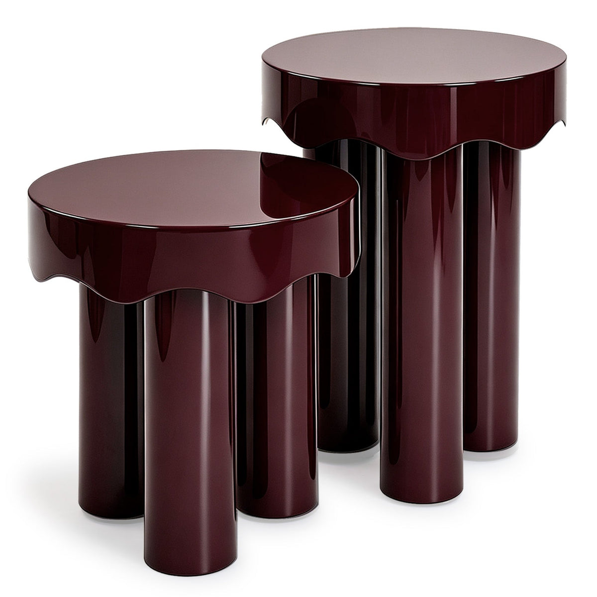 TOV Furniture Casper Burgundy High Gloss Nesting Side Table Set in burgundy steel, primary view