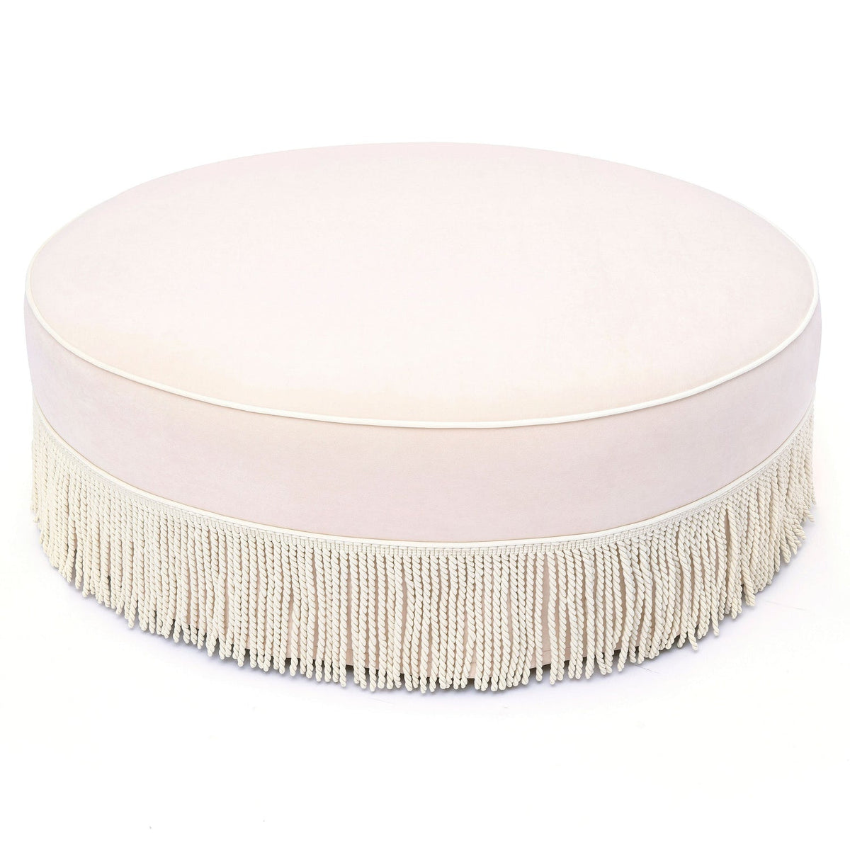 TOV Furniture Tassy Pink Tasseled Round Ottoman