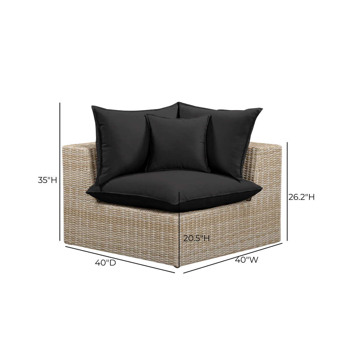 TOV Furniture Cali Black Performance Wicker Outdoor Corner Chair