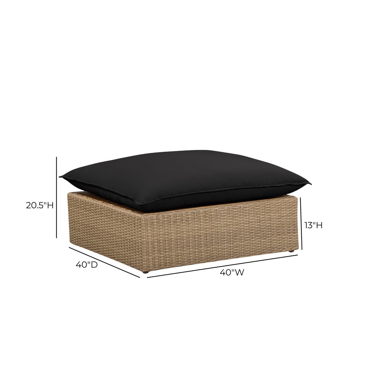 TOV Furniture Cali Black Performance Wicker Outdoor Ottoman