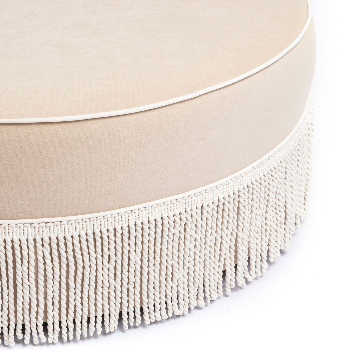 TOV Furniture Tassy Tan Tasseled Round Ottoman