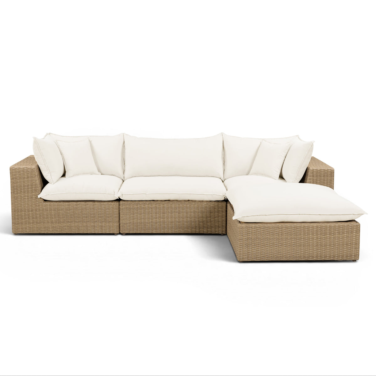 TOV Furniture Cali Cream Performance Wicker 4-Piece Outdoor Sectional Sofa in cream performance wicker, primary product view