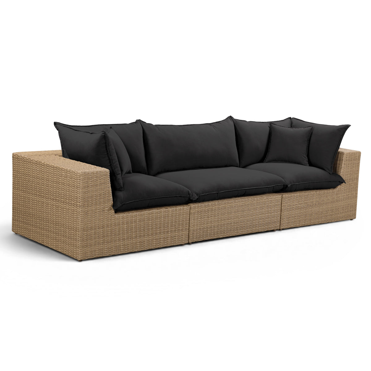 TOV Furniture Cali Black Performance Wicker 120in Outdoor Sofa in black performance wicker, primary product view