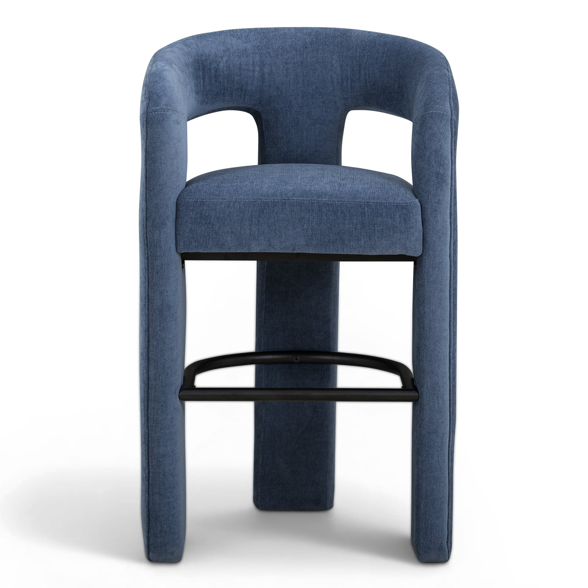 TOV Furniture Malone Blue Denim Performance Chenille Bar Stool in blue denim chenille, primary product view
