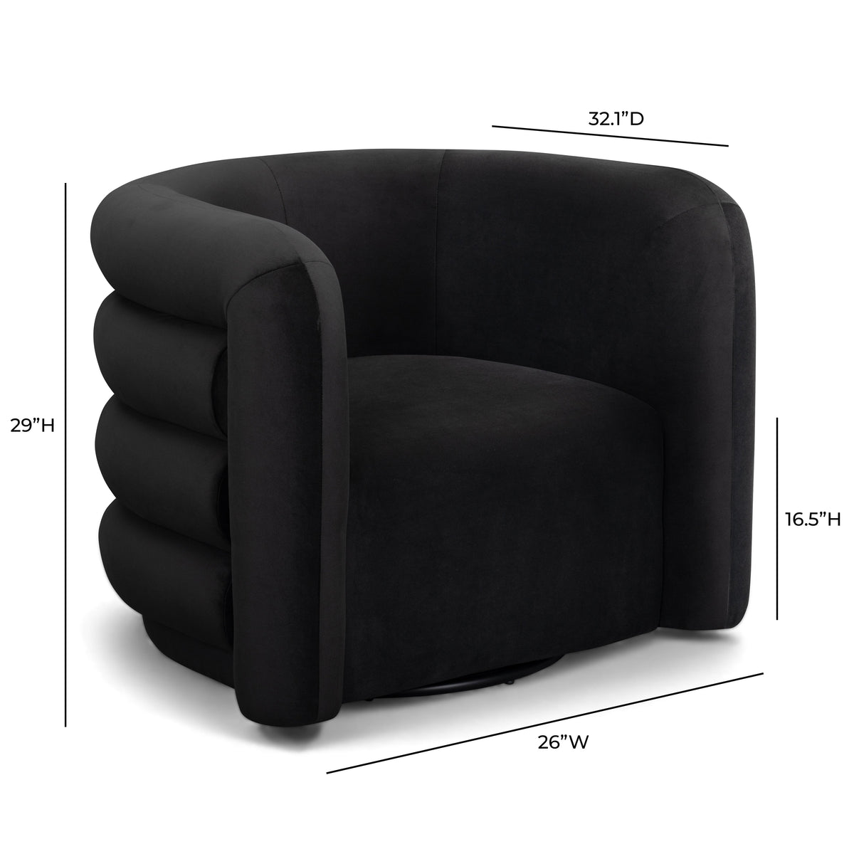 TOV Furniture Curves Black Performance Velvet Swivel Chair