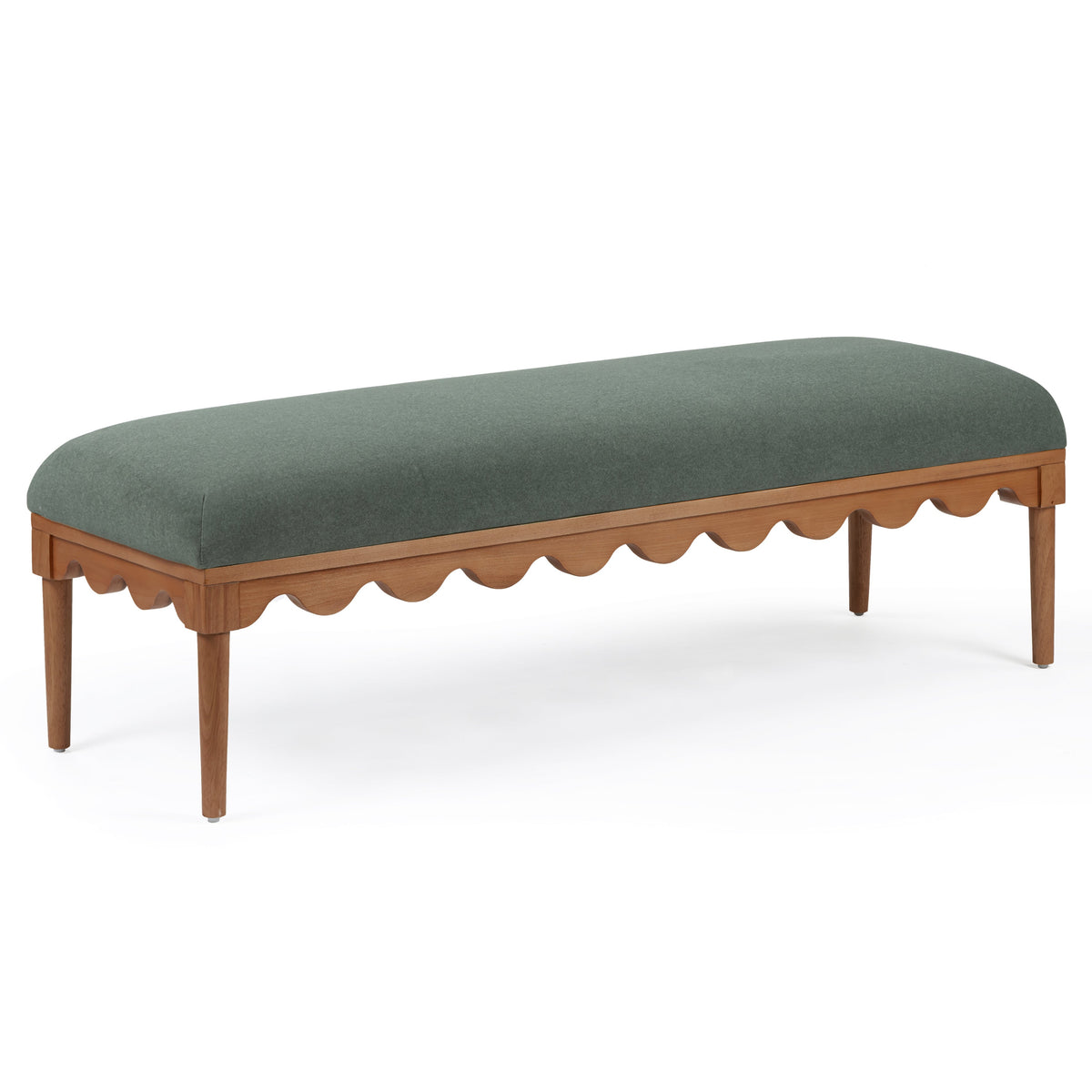 TOV Furniture Oodle 56.5" Performance Vegan Mohair Bench in green faux mohair, primary product view