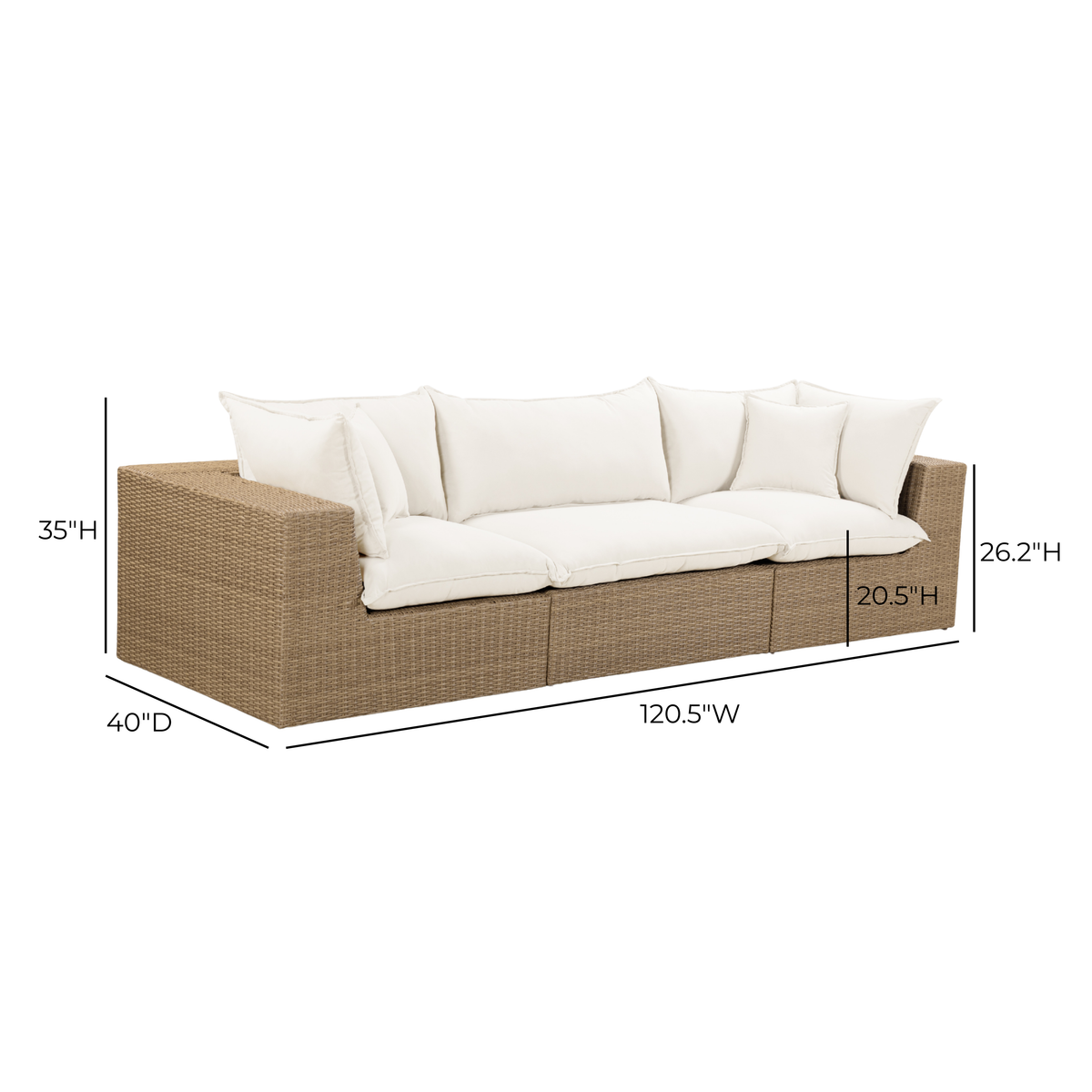 TOV Furniture Cali Cream Performance Wicker 120in Outdoor Sofa