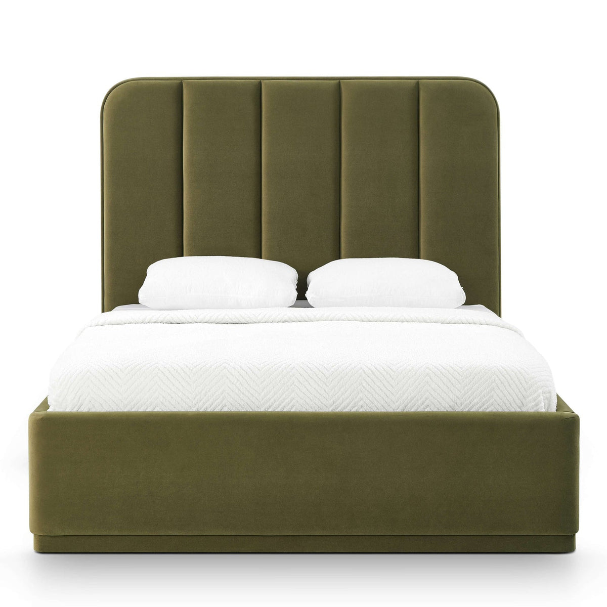 TOV Furniture Parker Bed in green velvet with a channeled headboard, primary product view
