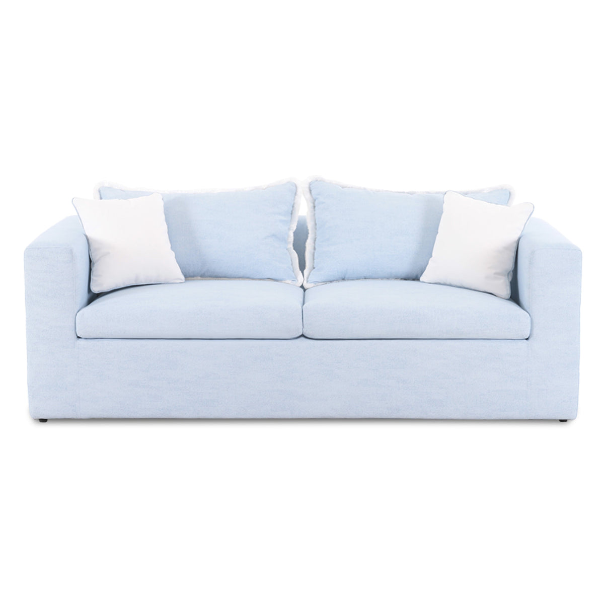 TOV Furniture Salty 85" Indoor/Outdoor Sofa in light blue boucle on a plywood frame, primary product view