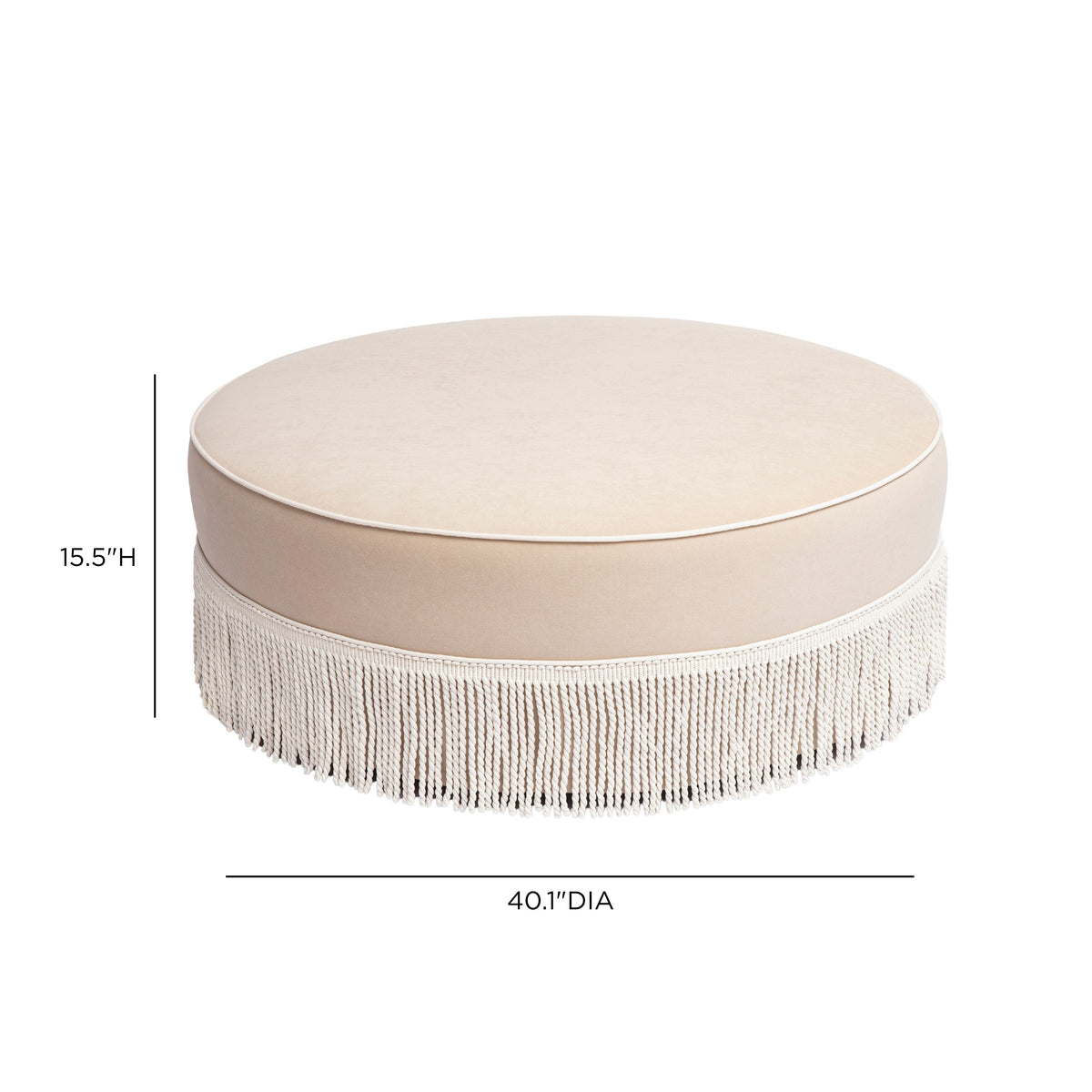 TOV Furniture Tassy Tan Tasseled Round Ottoman
