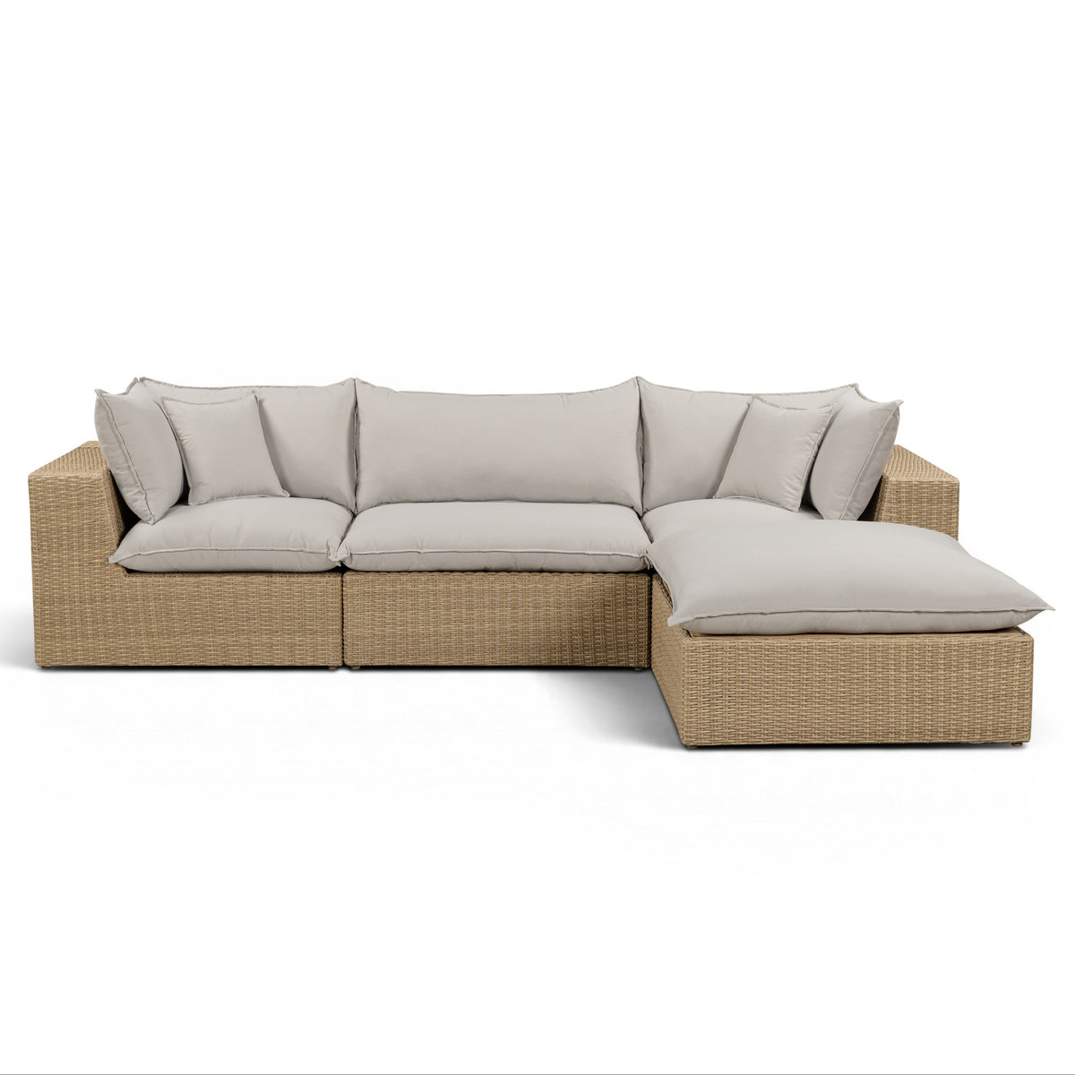 TOV Furniture Cali Gray Performance Wicker 4-Piece Outdoor Sectional Sofa in grey performance wicker, primary product view