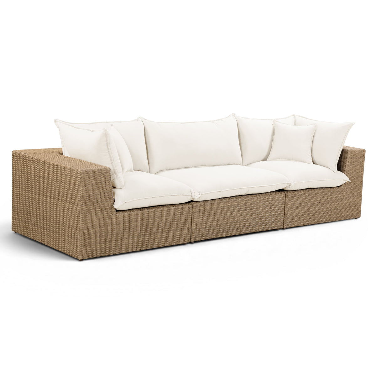 TOV Furniture Cali Cream Performance Wicker 120in Outdoor Sofa in cream performance wicker, primary product view