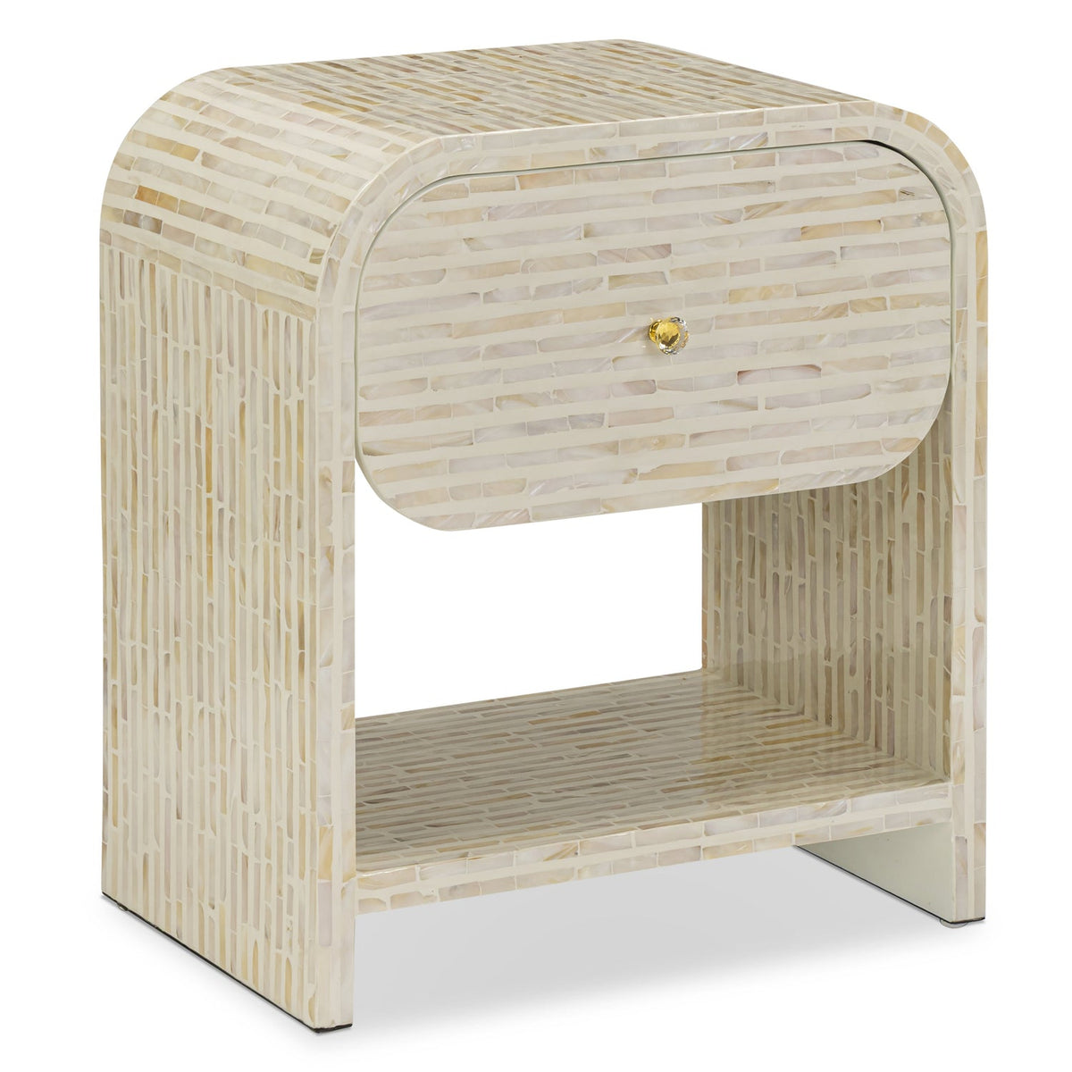 TOV Furniture Borno Mother of Pearl Nightstand in natural mother-of-pearl shell, primary product view