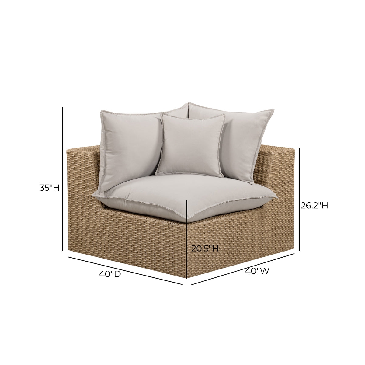 TOV Furniture Cali Gray Performance &amp; Wicker Outdoor Corner Chair