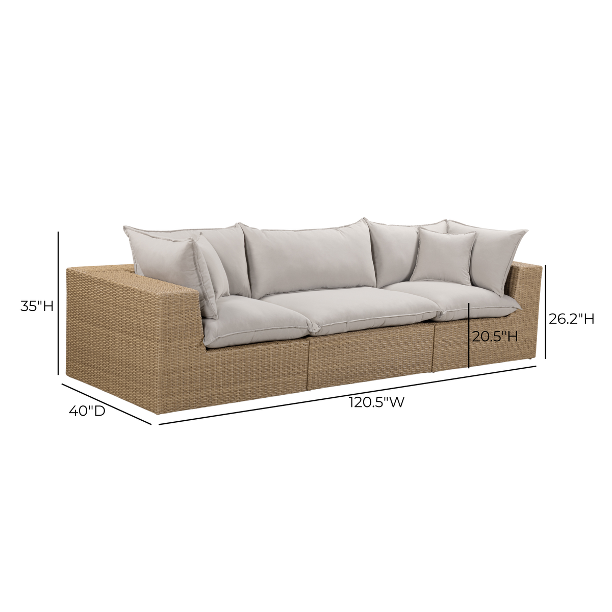 TOV Furniture Cali Gray Performance Wicker 120in Outdoor Sofa