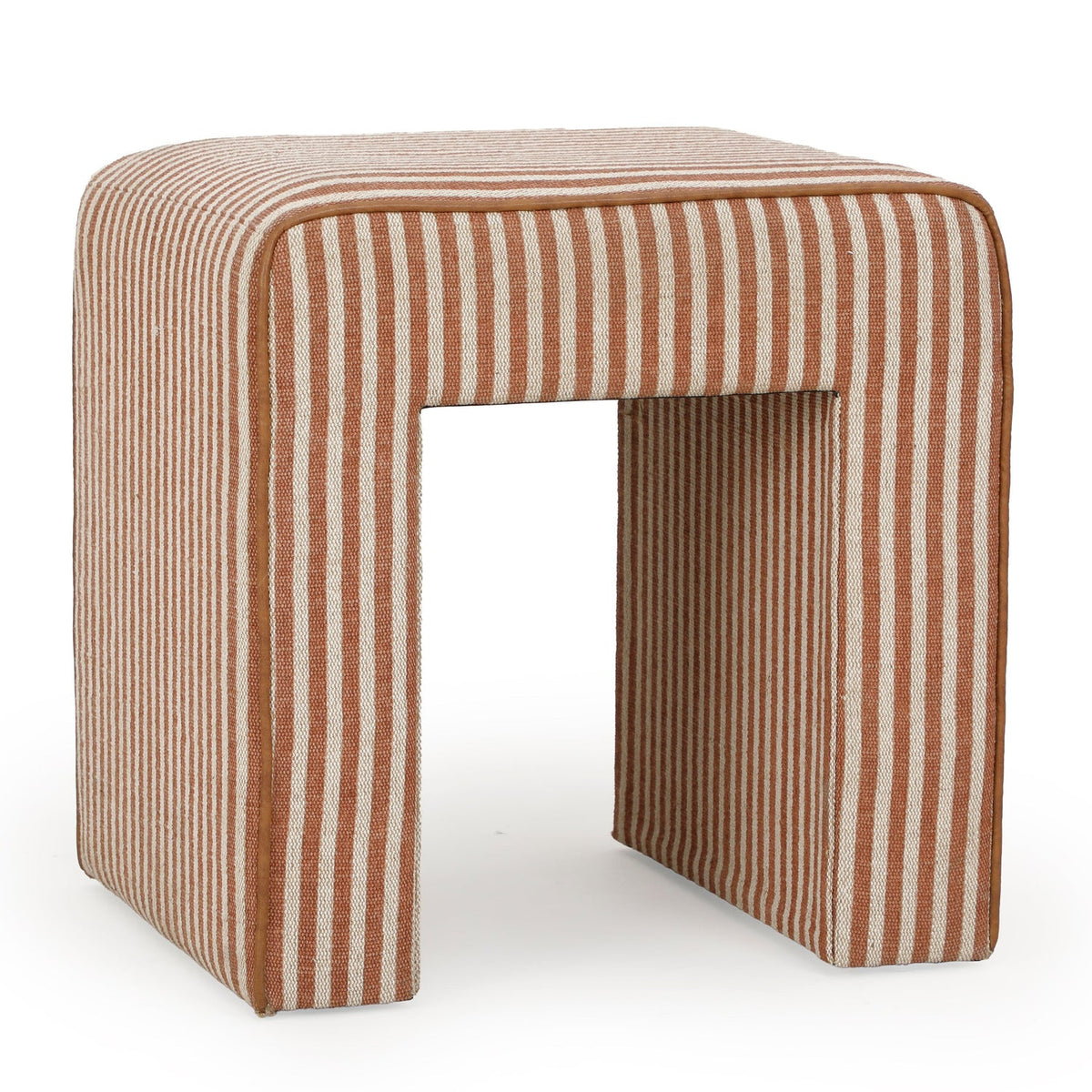 TOV Furniture Byron Terracotta Square Cotton Jute Ottoman in striped terracotta cotton-jute, primary product view