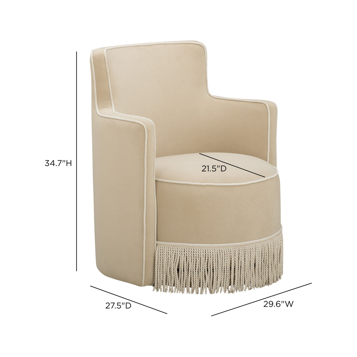TOV Furniture Passe Tan Tasseled Velvet Swivel Accent Chair