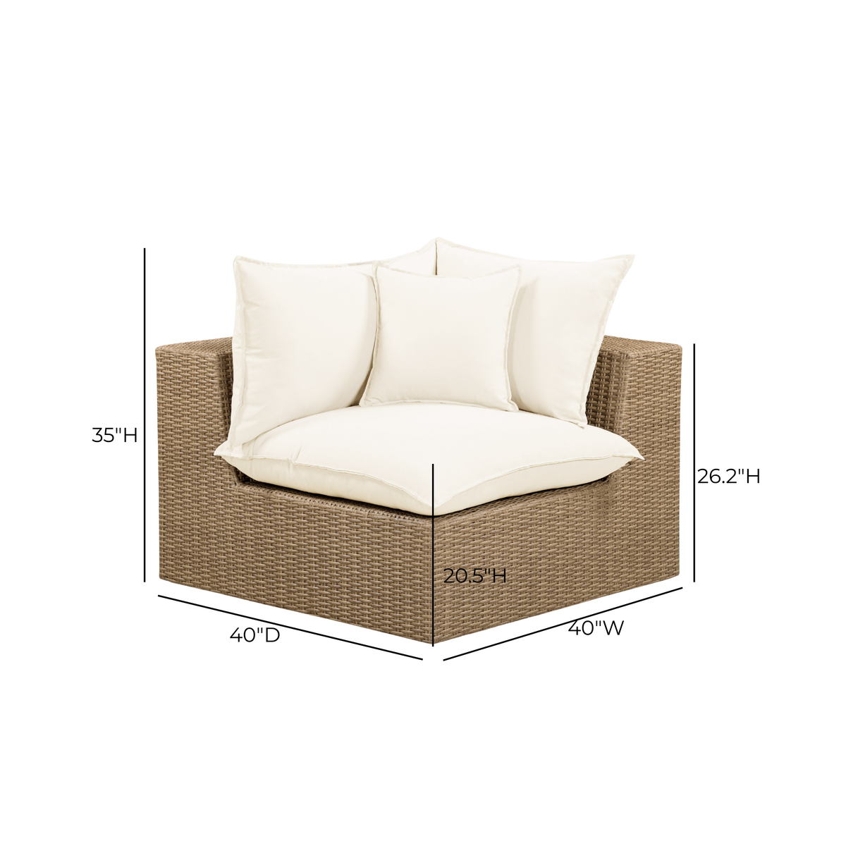 TOV Furniture Cali Cream Performance Wicker Outdoor Corner Chair