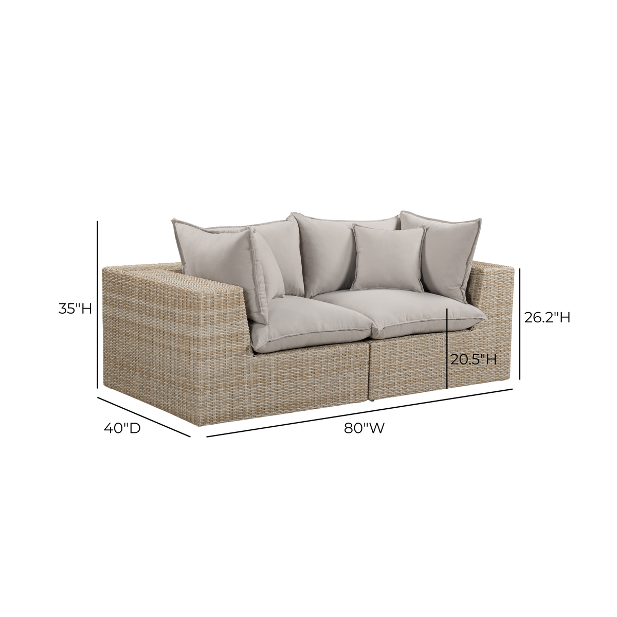 TOV Furniture Cali Gray 80in Performance Wicker Outdoor Loveseat