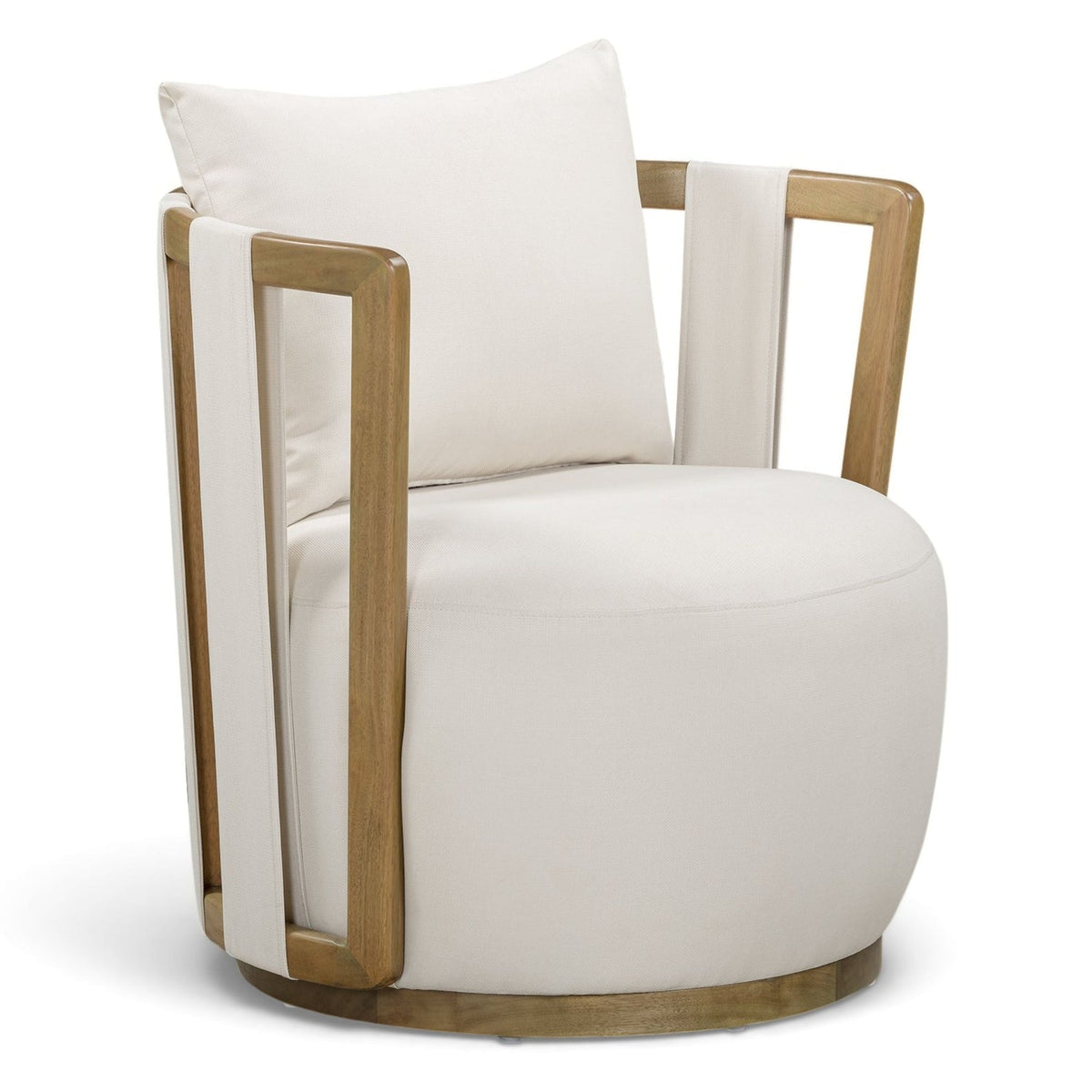 TOV Furniture Paolo Cream Upcycled Basketweave Outdoor Accent Chair in cream upholstery on eucalyptus, primary product view