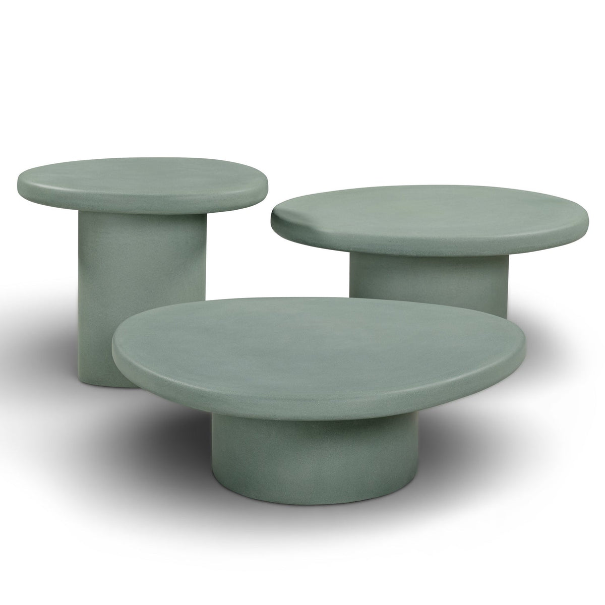 TOV Furniture Jade Green Concrete Nesting Coffee Table Set in green concrete, primary view