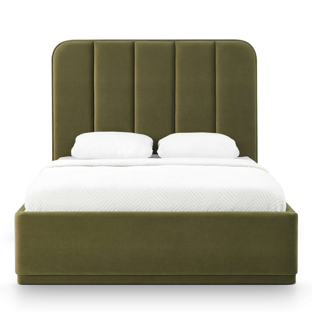 TOV Furniture Parker Bed in green velvet with a channeled headboard, primary product view