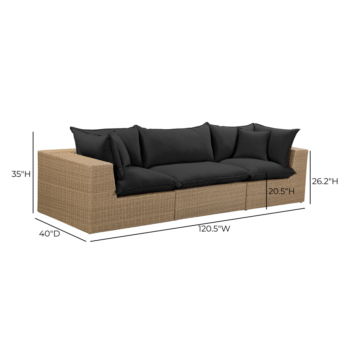 TOV Furniture Cali Black Performance Wicker 120in Outdoor Sofa
