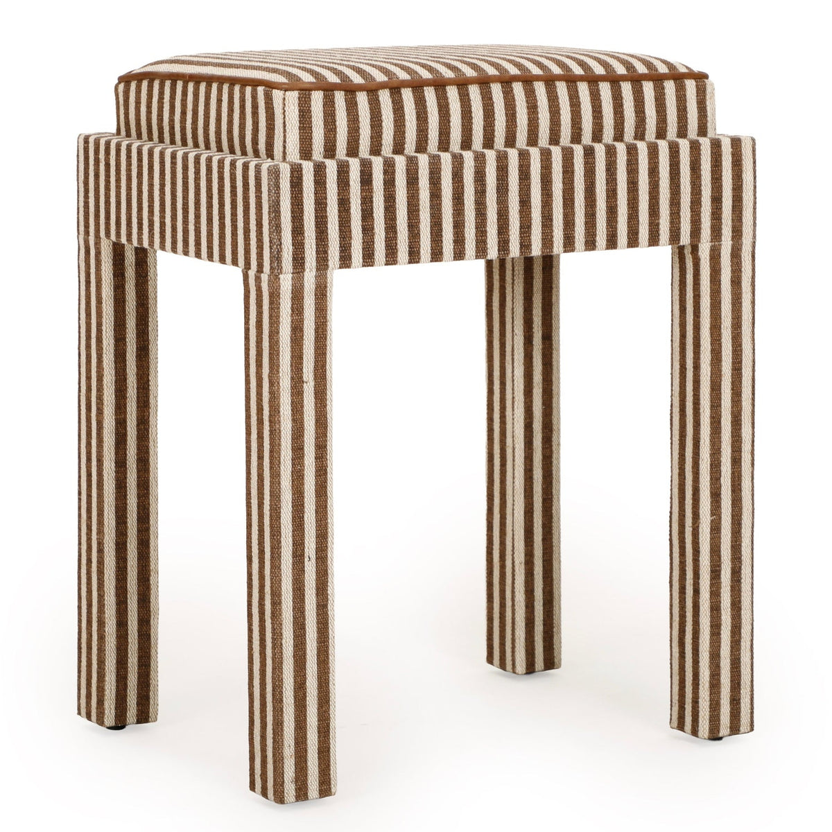 TOV Furniture Kora Brown Cotton Jute Accent Stool in brown striped cotton jute, primary product view