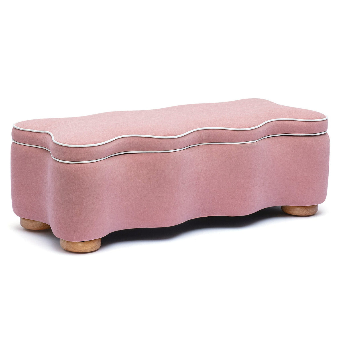TOV Furniture Thalia 48.5 inch Performance Velvet Storage Bench in pink velvet, primary product view