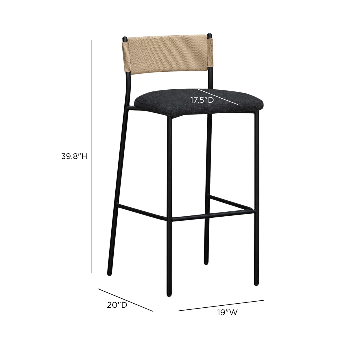 TOV Furniture Celine Black Boucle Bar Stool
