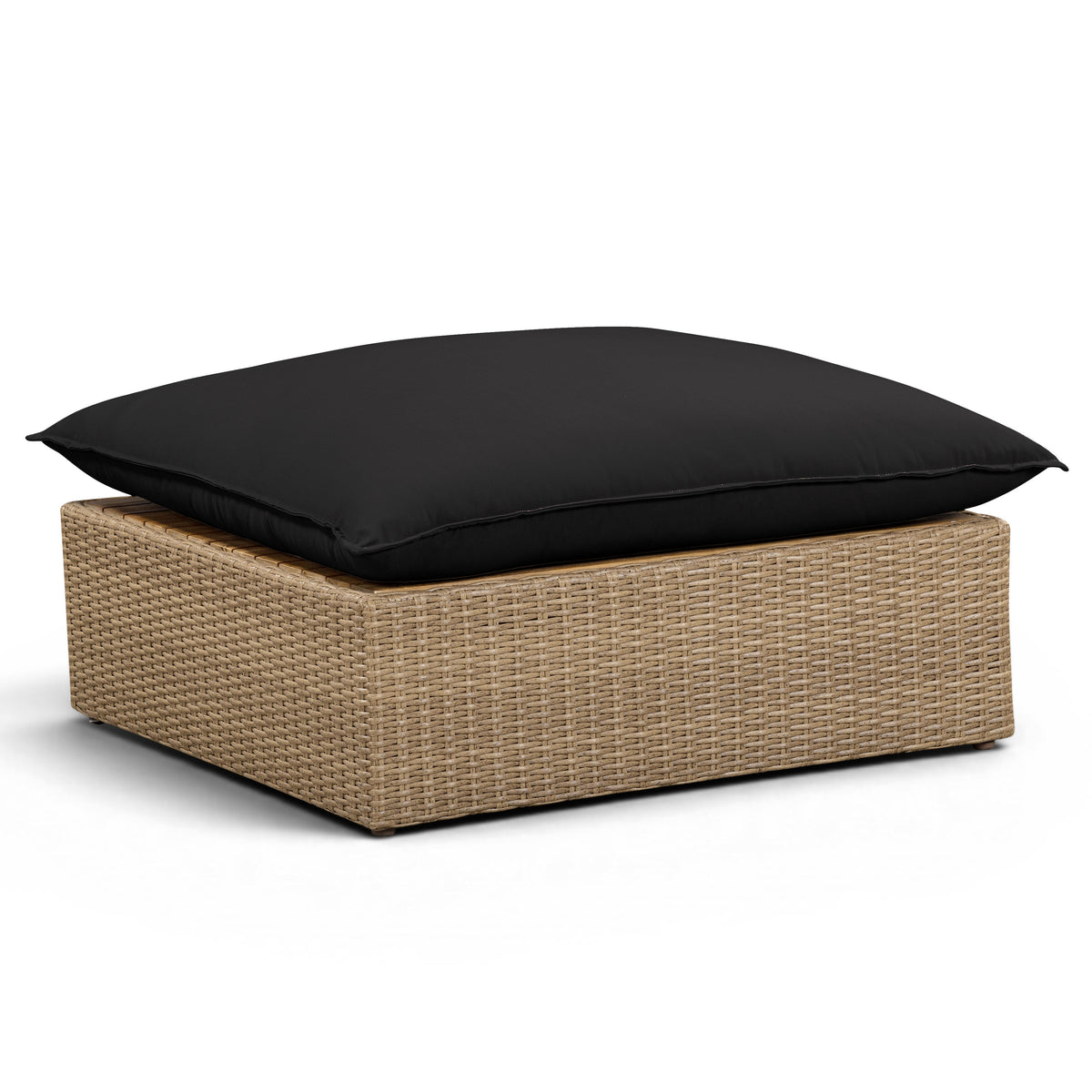 TOV Furniture Cali Black Performance Wicker Outdoor Ottoman in black wicker, primary product view