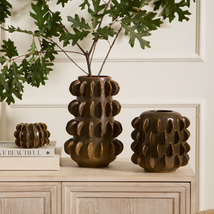 Millay Vase, dark green ombre ceramic vase