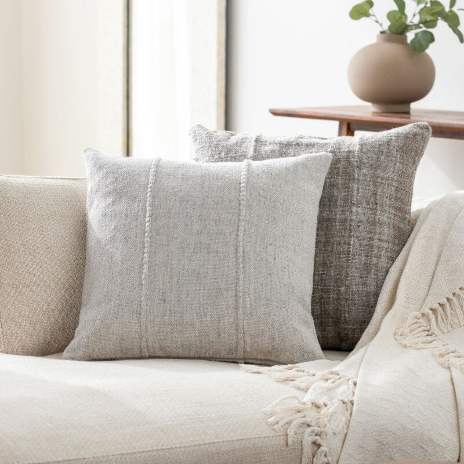 Mudcloth Ivory Indoor/Outdoor Throw Pillow