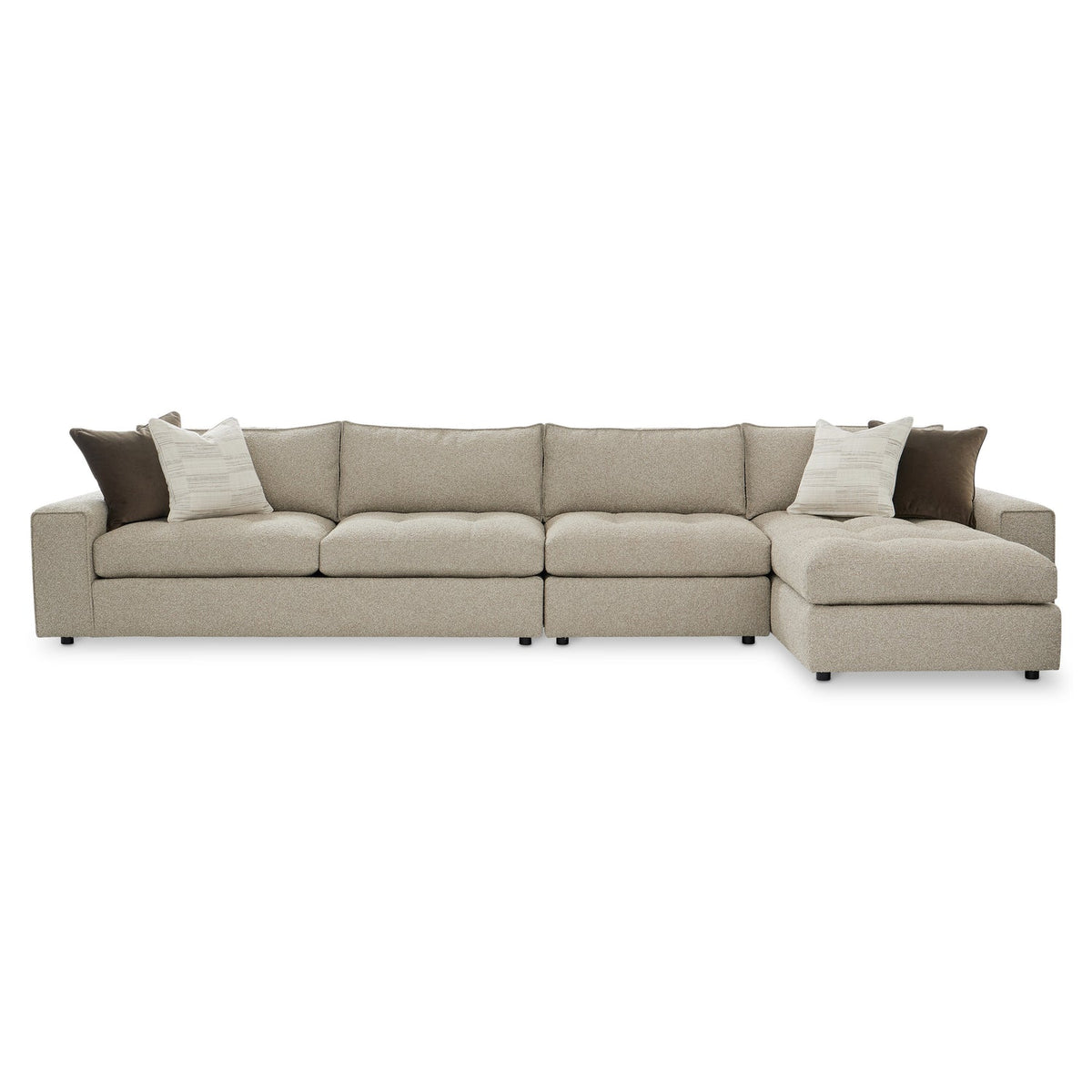 Bernhardt Living Nest 3pc Right Facing Fabric Sectional Sofa in Brown, angled three-quarter view