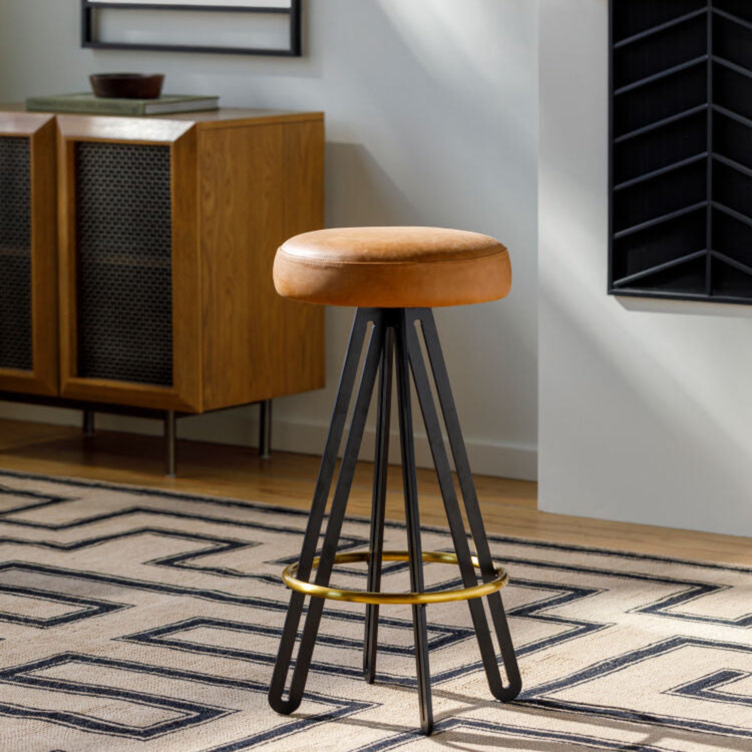 Oberon Brown Leather Bar Stool