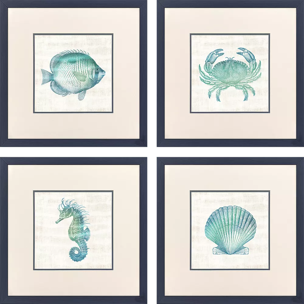 Jordan Glassco-Smith Blue Green Sealife Framed Art Set of 4