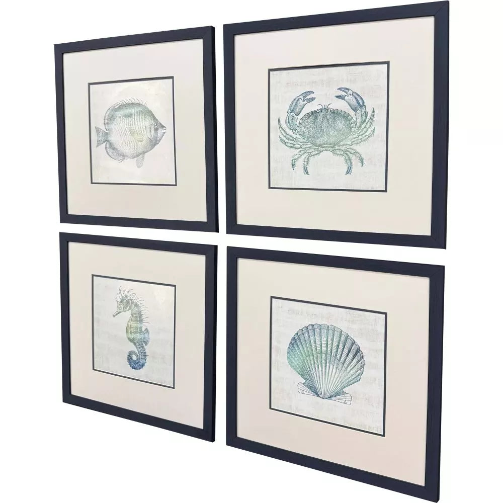 Jordan Glassco-Smith Blue Green Sealife Framed Art Set of 4