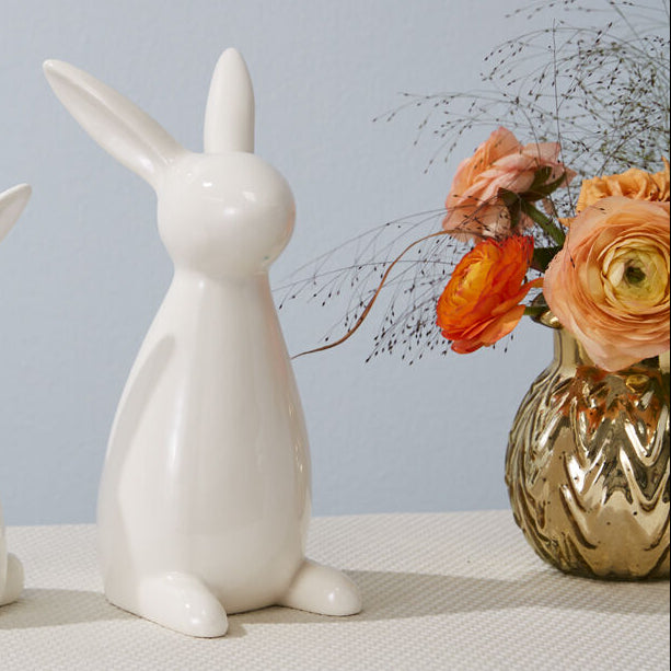 Patch Bunny Scuplture Set of 2, a white ceramic home decor accent