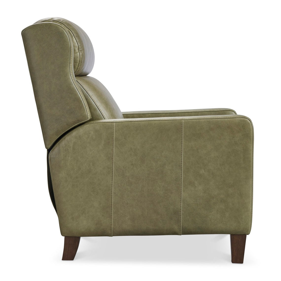 Bernhardt Motion Hampton Leather Recliner in Olive, detail view