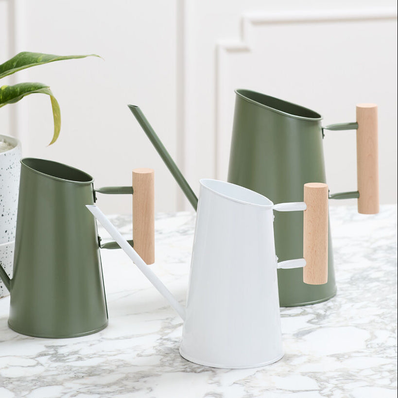 Preston Watering Can, a white or green metal home decor accent