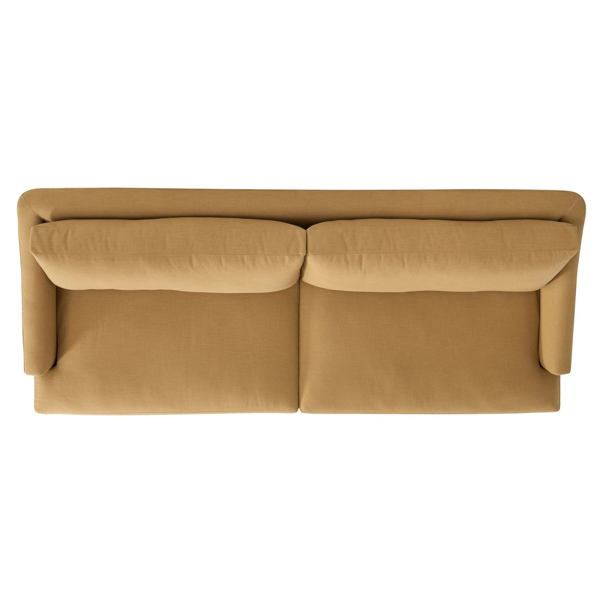 Bernhardt Living Marisol Fabric Sofa in Camel, angled three-quarter view