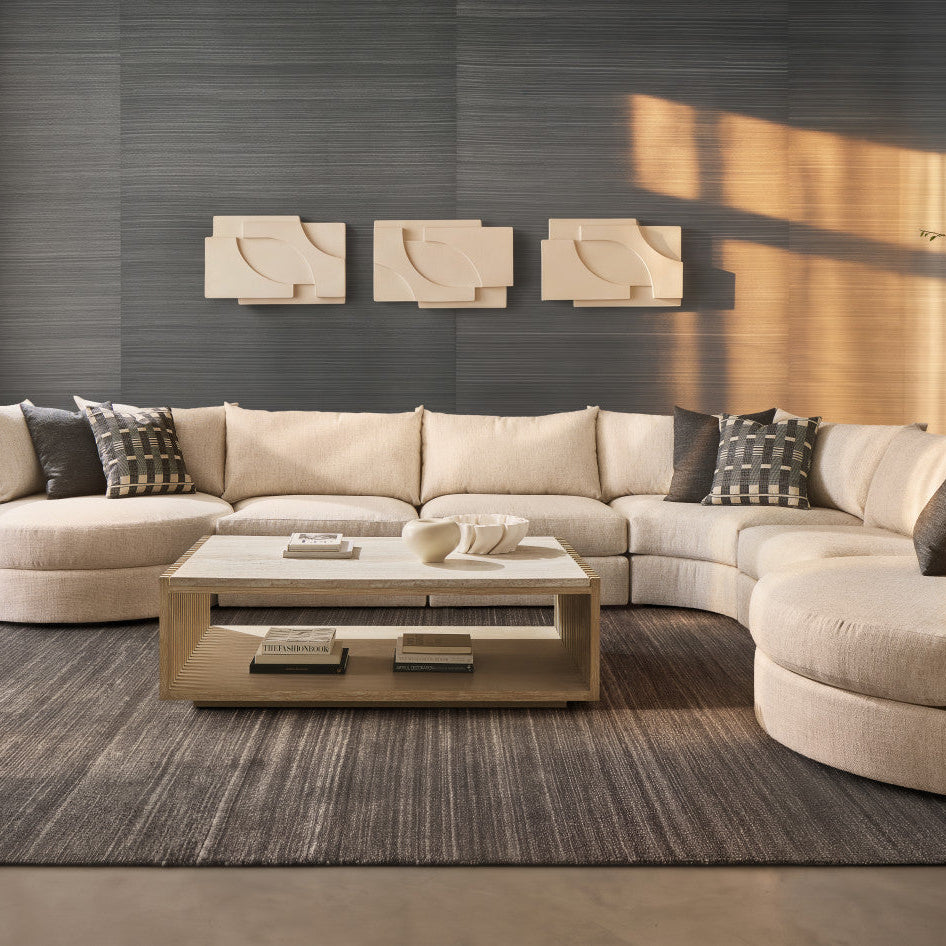 Bernhardt Living Asana Cocktail Table in Tan, styled room scene