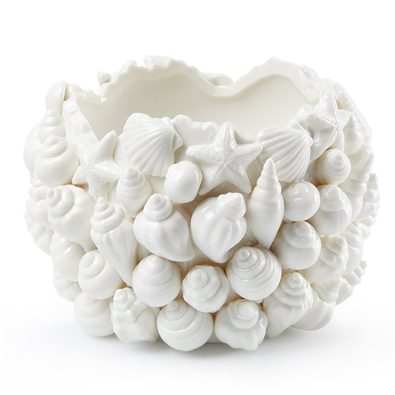 Villa and House Sanibel Blanc de Chine porcelain vase adorned with tiny seashells