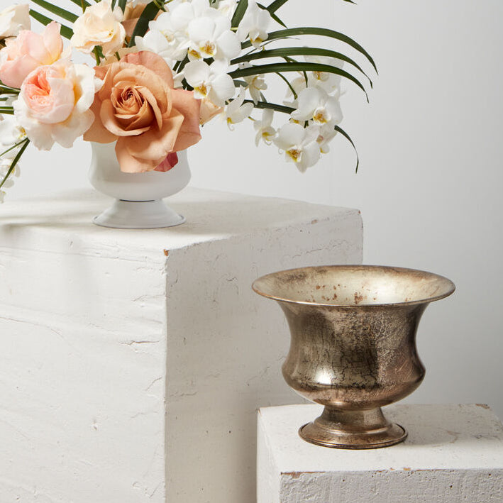 Sidney Urn, a champagne or white metal home decor accent
