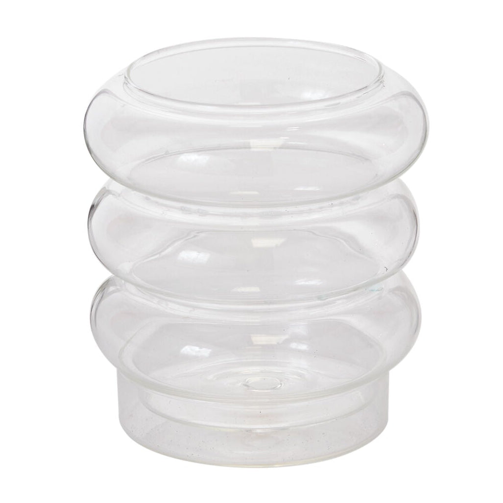 Stacked Rings Glass Pot with Saucer part of a curated tabletop arrangement