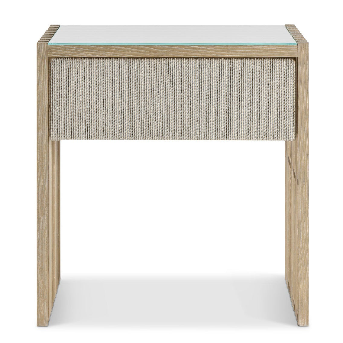 Bernhardt Asana Nightstand in Tan, angled three-quarter view