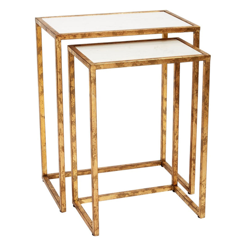 Old World Design Loyola Aged Gold & White Marble Nesting Table Set